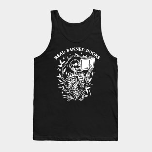 Read Banned Books Skeleton Halloween Goth Protest Black Tank Top